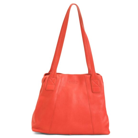 AMERICAN LEATHER CO. Red Leather Ada Triple Entry Tote